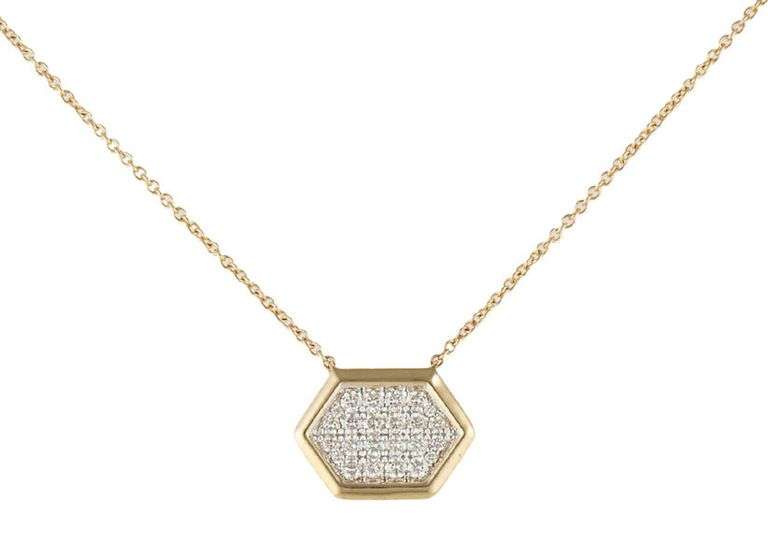 New 0.52ctw Pave Diamond Hexagonal Shaped Pendant Necklace in 14K