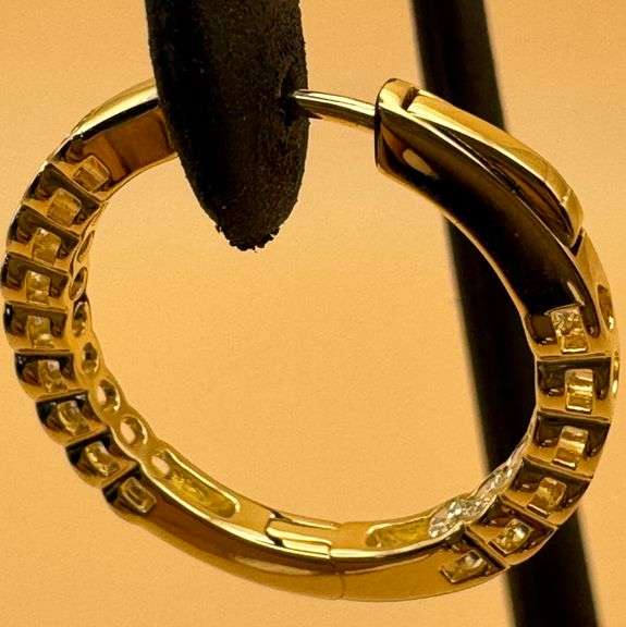 14K Yellow Gold Round Brilliant Cut Lab Diamond Hoop Earrings of 1.0ct