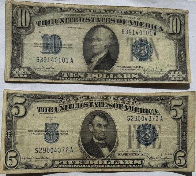 $5 & 10  1934 D Silver Certificates