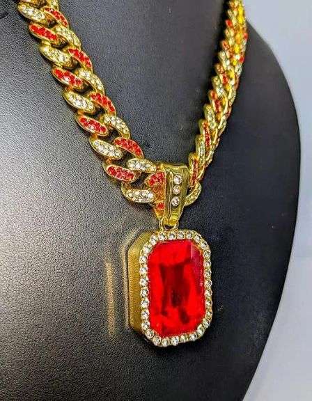 Dazzling 14 K Yellow Gold Plate Simulated Lab Padpaparacha Sapphire Chain Pendant Necklace