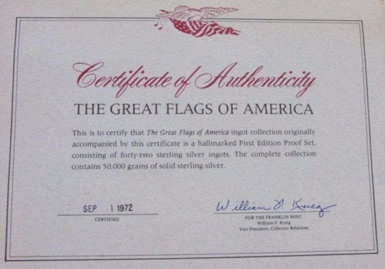 Scarce 104+ oz Solid Sterling Silver Franklin Mint Flags of America Ingots