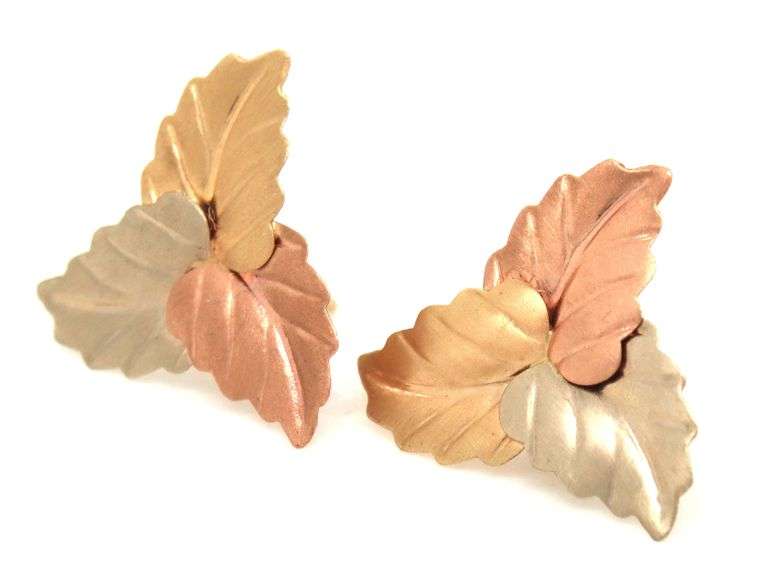 14kt Tri color gold leaf earrings