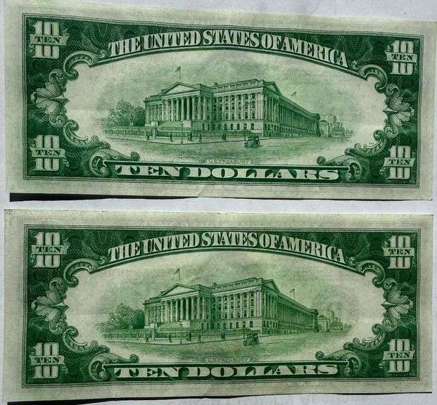 Two Clean $10 AU Cons 1934 Fed Reserve Notes