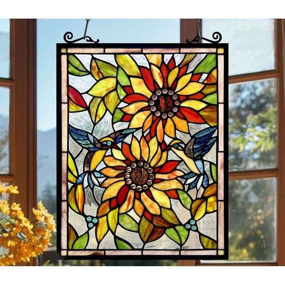 Sunflower & Birds Stained Glass Tiffany Style Suncatcher