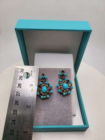 Extremely fine Victorian turquoise and diamonds with sapphire earrings