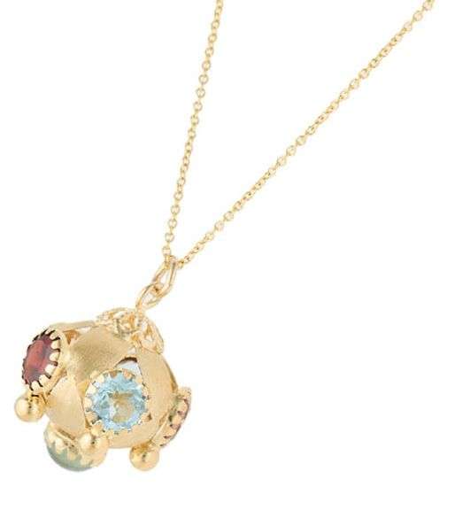 Multi Gemstone Lantern Style Satin Finish Pendant Necklace in 14K