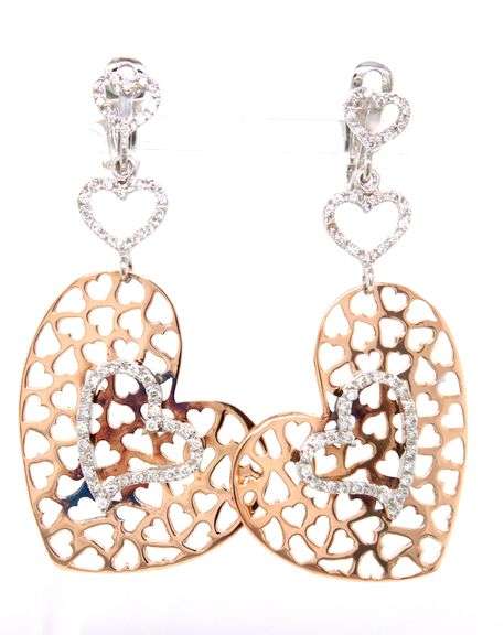 18kt Yellow gold 0.50ctw multi heart drop diamond earrings