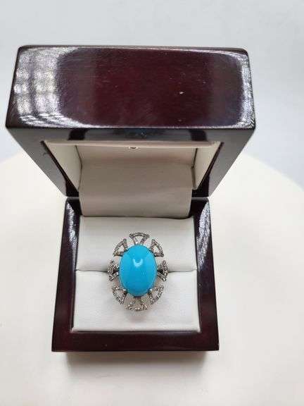 Extremely fine Victorian turquoise and diamond ring on silver