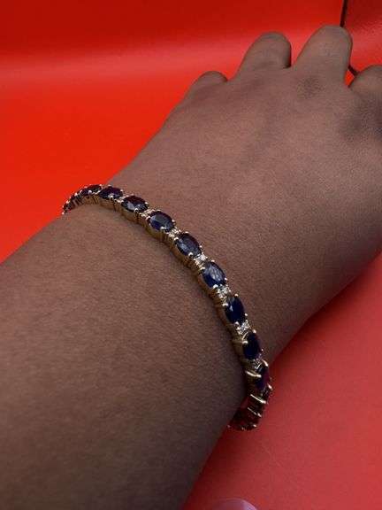 14K Yellow Gold Sapphires and Diamond Tennis Bracelet