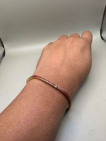 14K Yellow Gold Princess Cut Ruby Tennis Bracelet
