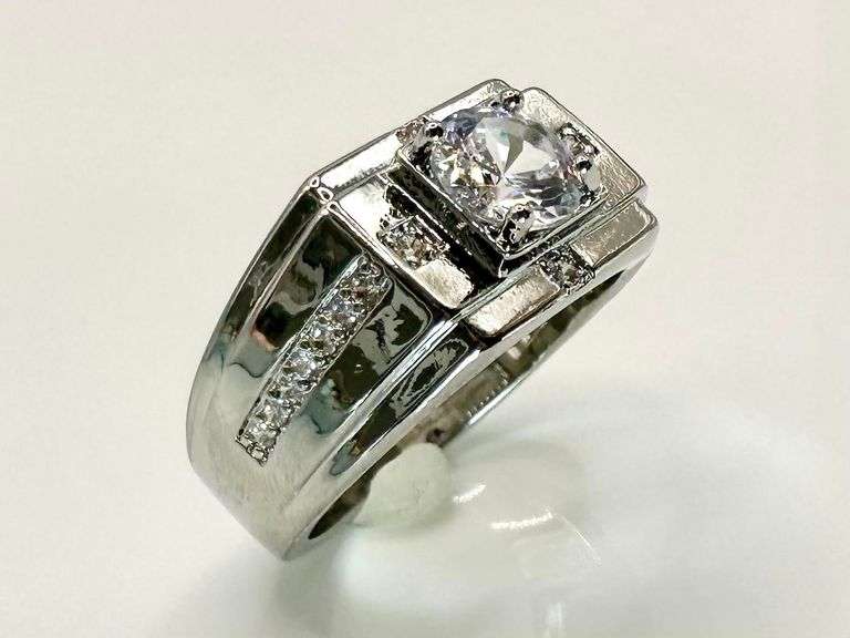 Men's 14 Kt White Gold Plate 2.5 Ctw Lab Simulated Diamond Ring