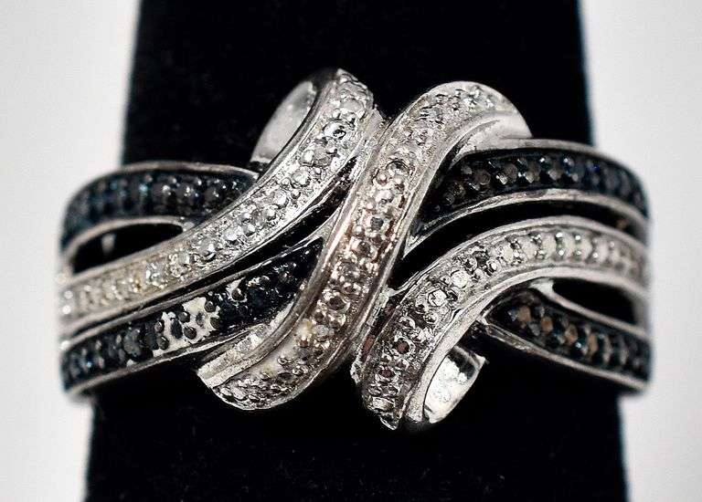 Blue and White Diamond Ring in Sterling Silver