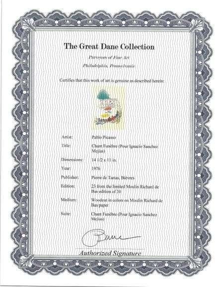 Rare Pablo Picasso Woodcut on Moulin Richard de Bas Paper from Chant Funèbre pour Ignacio Sánchez Me