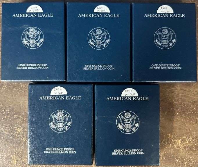 5 Gem Ultra Cameo Proof $1 Silver Eagles in boxes (no certs)