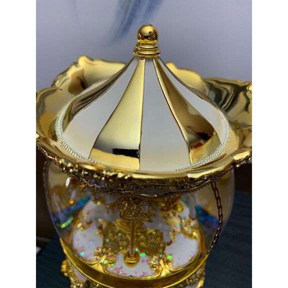 Gold & Ivory Carousel Music Box Snow Globe