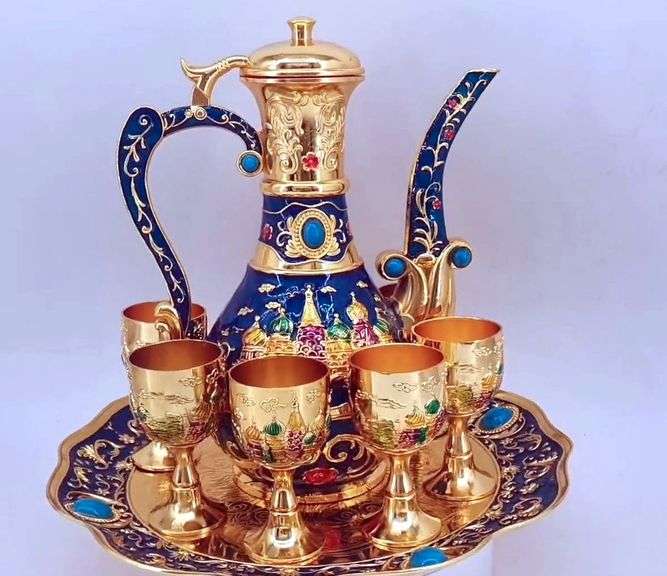 Vintage Turkish Coffee Pot and Tea Set with Tray
