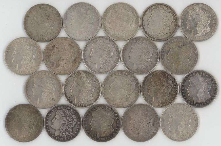 Roll of twenty (20) 1921 Morgan Silver Dollars in nice circ