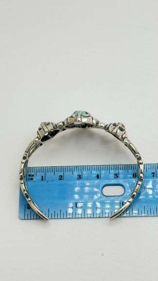 925 Vintage Sterling Silver Carolyn Pollack Relios With Rhodochrosite And Turquoise Inlay Cuff Brace
