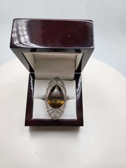 Extremely fine Victorian citrine and diamonds ring on silver