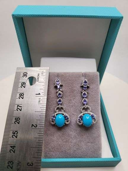 Extremely fine Victorian turquoise and diamonds with sapphire earrings