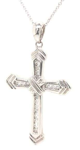 14kt White gold 0.25ctw channel set diamond cross pendant on chain
