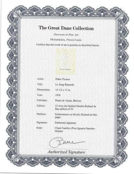 Rare Pablo Picasso Embossment from Chant Funèbre pour Ignacio Sánchez Mejías, 1976