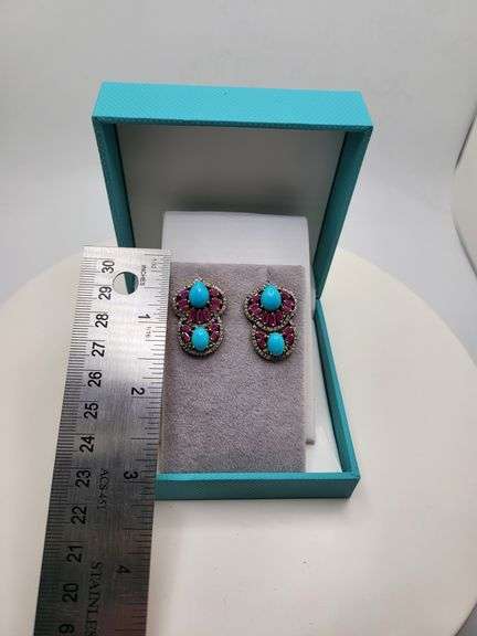 Extremely fine Victorian turquoise and diamonds with ruby earrings