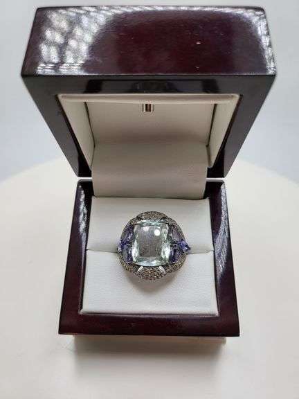 Extremely fine Victorian natural topaz, amethyst, diamonds ring on silver