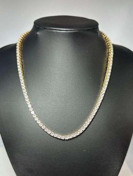 Sparkling 18 Kt Yellow Gold Plated 36.5 Cttw Lab Simulated Diamond Tennis Necklace