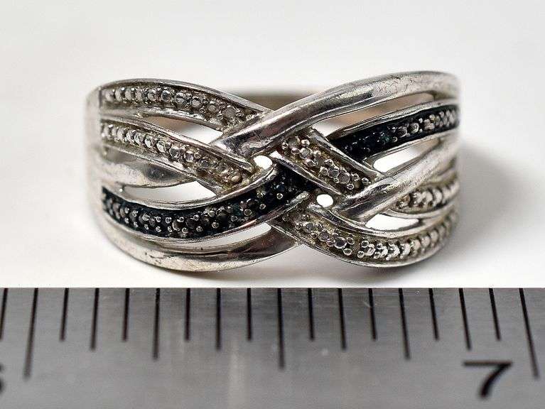 White and Blue Diamond Ring in Sterling Silver