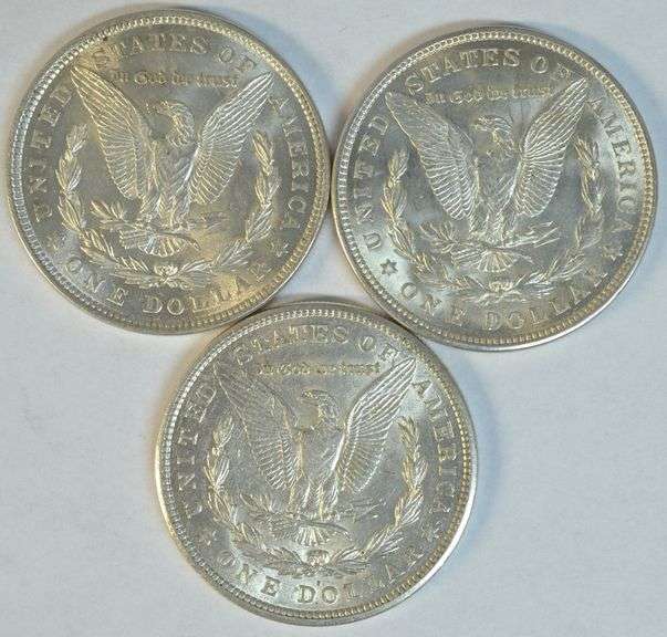 Choice 1921 P-D-S Morgan Silver Dollars. Lustrous