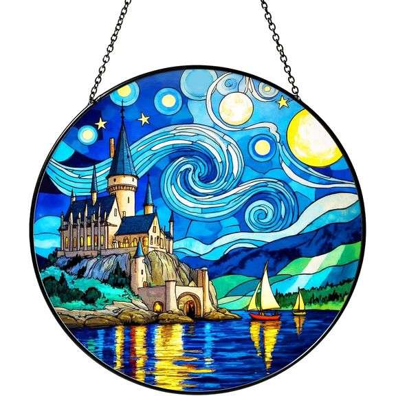 Castle by the Lake Stained Glass Suncatcher