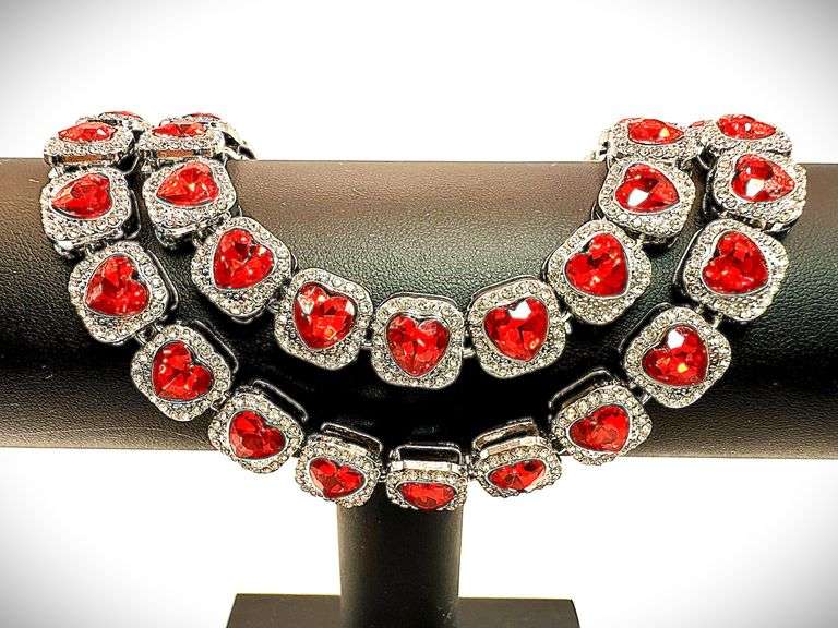 Beautiful 14 Kt White Gold Plated Huge 98.3 Gram Simulated Ruby Diamond Tennis Necklace