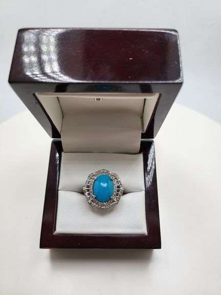 Extremely fine Victorian turquoise and diamond ring on silver