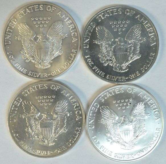 4 Diff. 1986 to 1998 Superb Gem BU better date $1 Silver Eagles