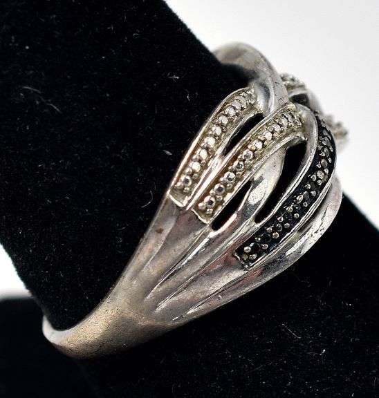 White and Blue Diamond Ring in Sterling Silver