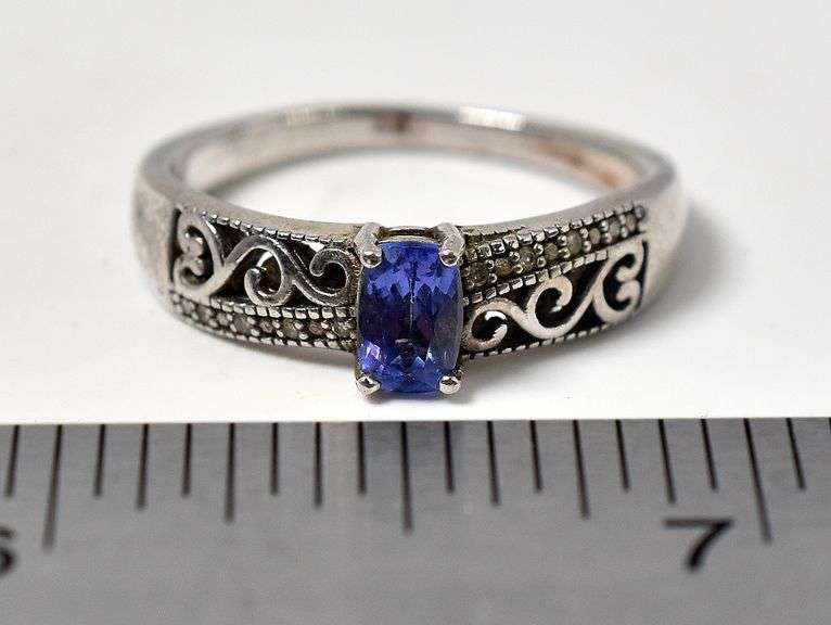 Amethyst and Diamond Ring in Sterling Silver