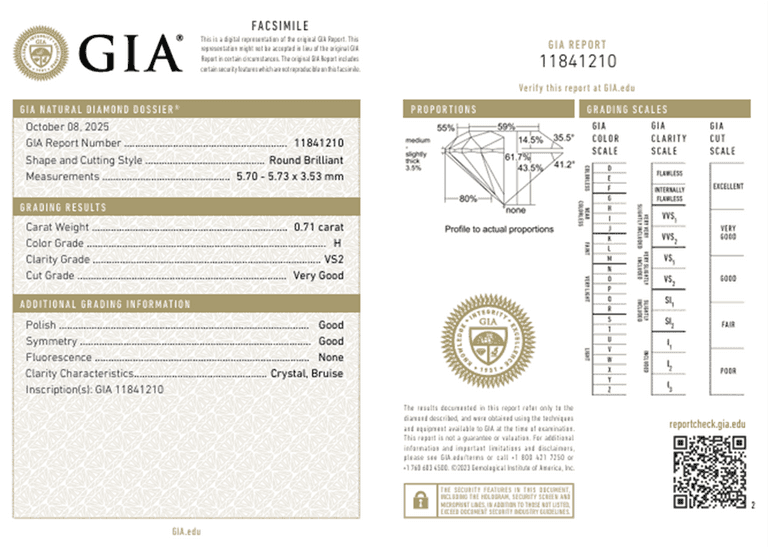 Loose Diamond, 0.71ct, GIA Certified, Round Brilliant Cut