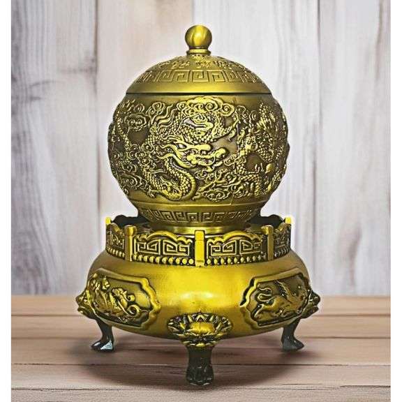 Spinning Solid Brass Dragon-Lion Feng Shui Burner
