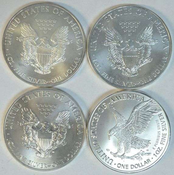 4 Diff. Superb Gem BU $1 Silver Eagles 2010 to 2015