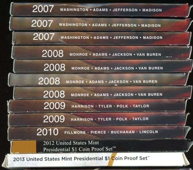 11 Assorted Presidential $1 US Proof Sets in Box w/COA