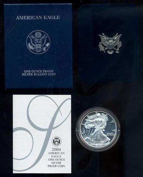 3 Different Proof Silver Eagles in Box w/CoA: 2004, 2007, 2008