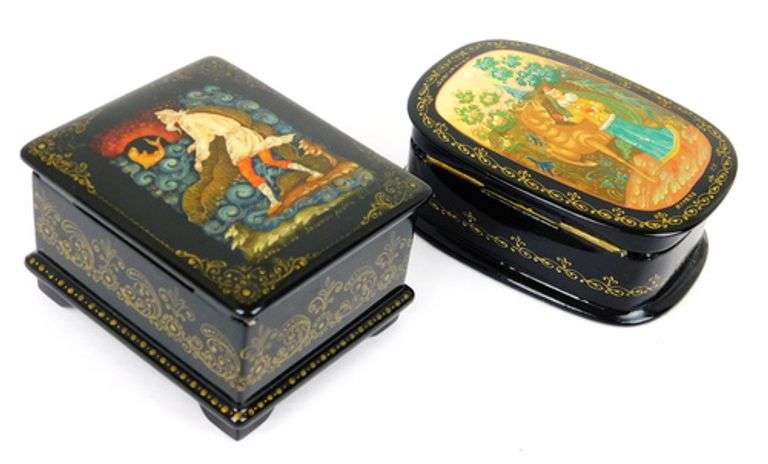 2 Vintage Handpainted Russian Boxes