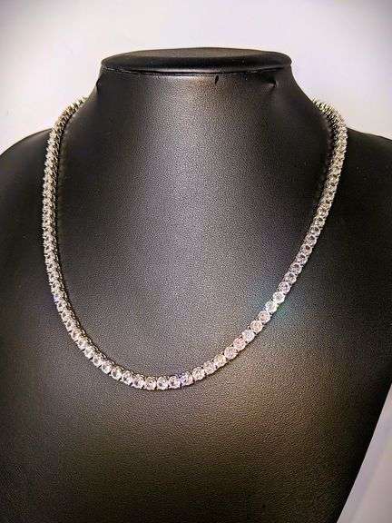 18 K White Gold Plated Sparkling 36.5 Ctw Lab Simulated Diamond Tennis Necklace