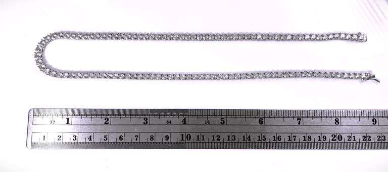18 K White Gold Plated Sparkling 36.5 Ctw Lab Simulated Diamond Tennis Necklace