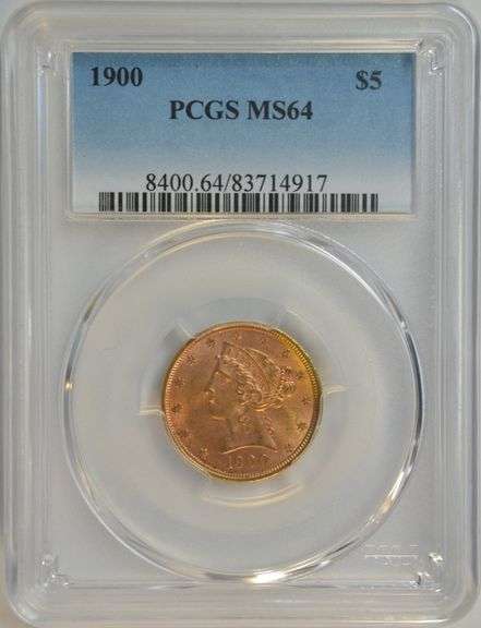 Fully struck virtual Gem BU 1900 $5 Liberty Gold Piece. PCGS MS64