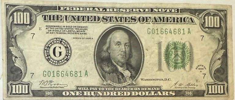 $100 1928 A Chicago Fed Reserve Note. Fr2151 G