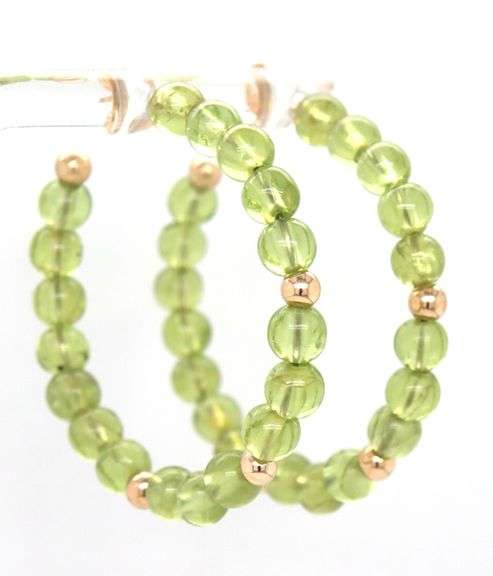 14kt Yellow gold Peridot and gold bead hoop earrings