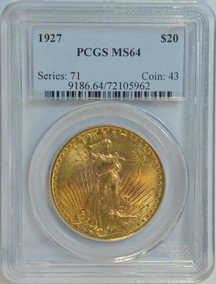 Gorgeous Nearly Gem BU 1927 St. Gaudens $20 Gold. PCGS MS64