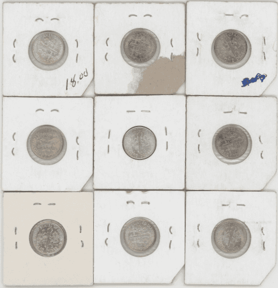 9 Assorted Gem BU Roosevelt Dimes featuring 1949-S